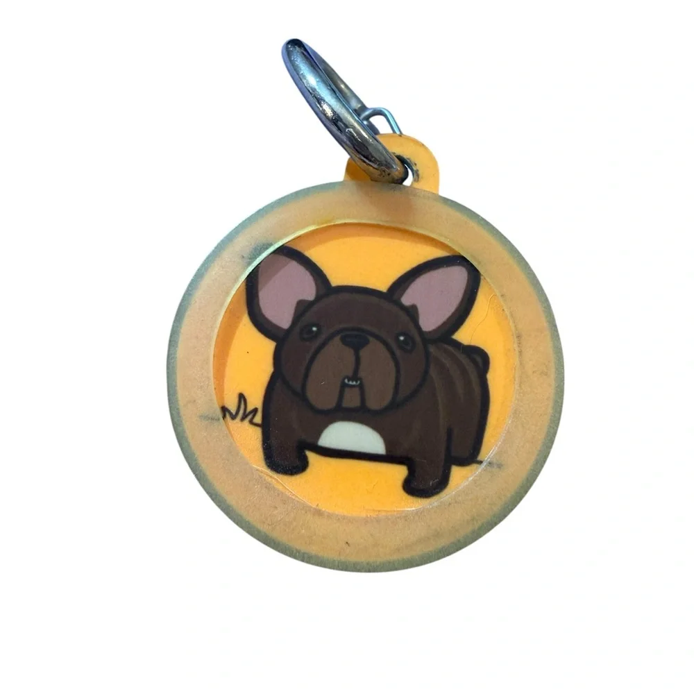 Cute Brown French Bulldog Pet ID Tag - Yellow Background